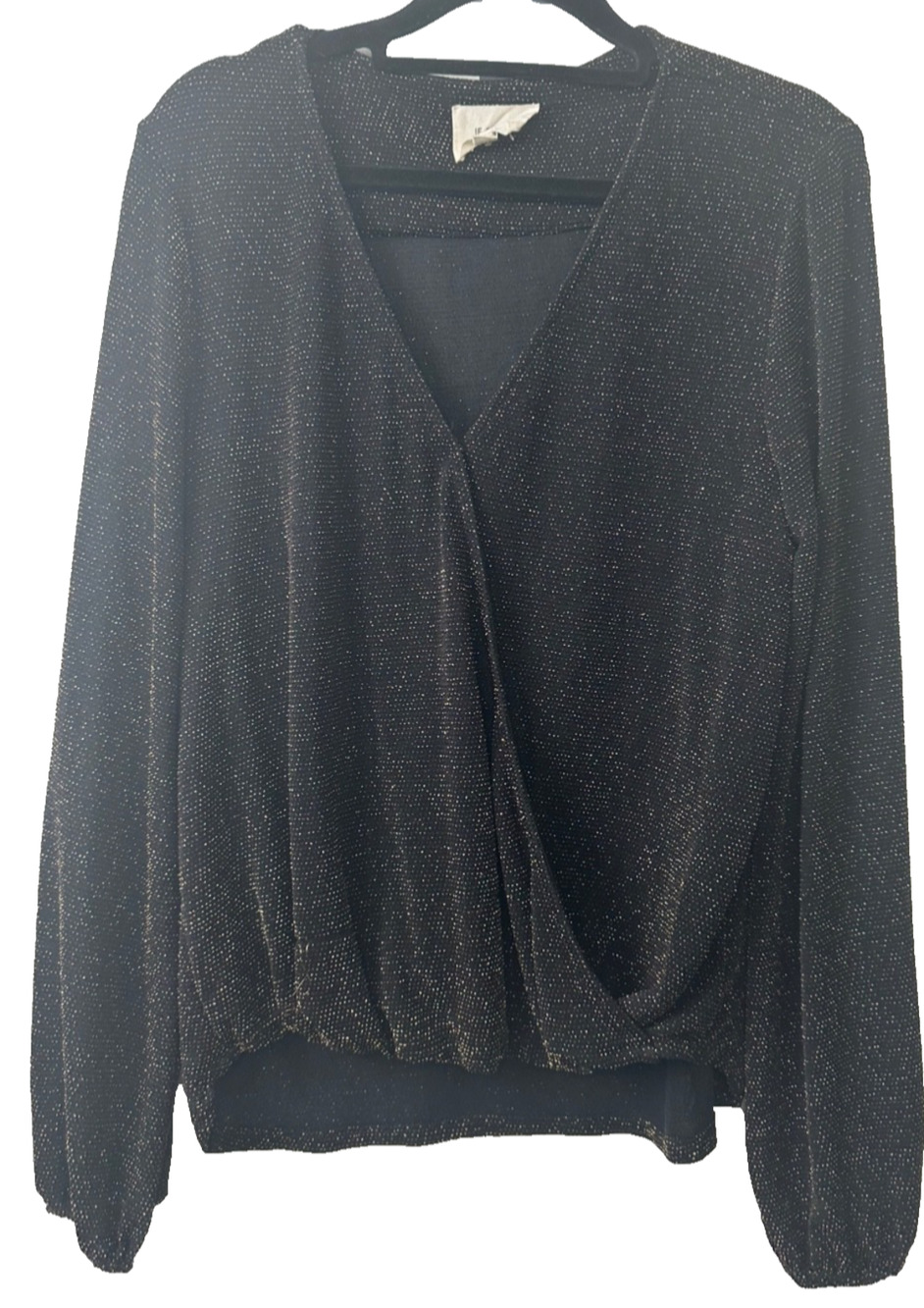 IF BY SEA Anthropologie M Faux Wrap Long Sleeve Sparkle Blouse Party E13